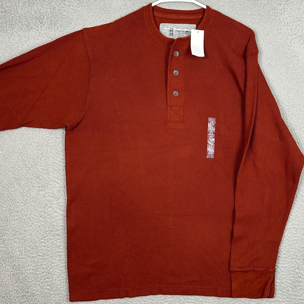 NEW Old Navy Shirt Mens XL Rust Orange Waffle Knit Henley Casual Long Sleeve